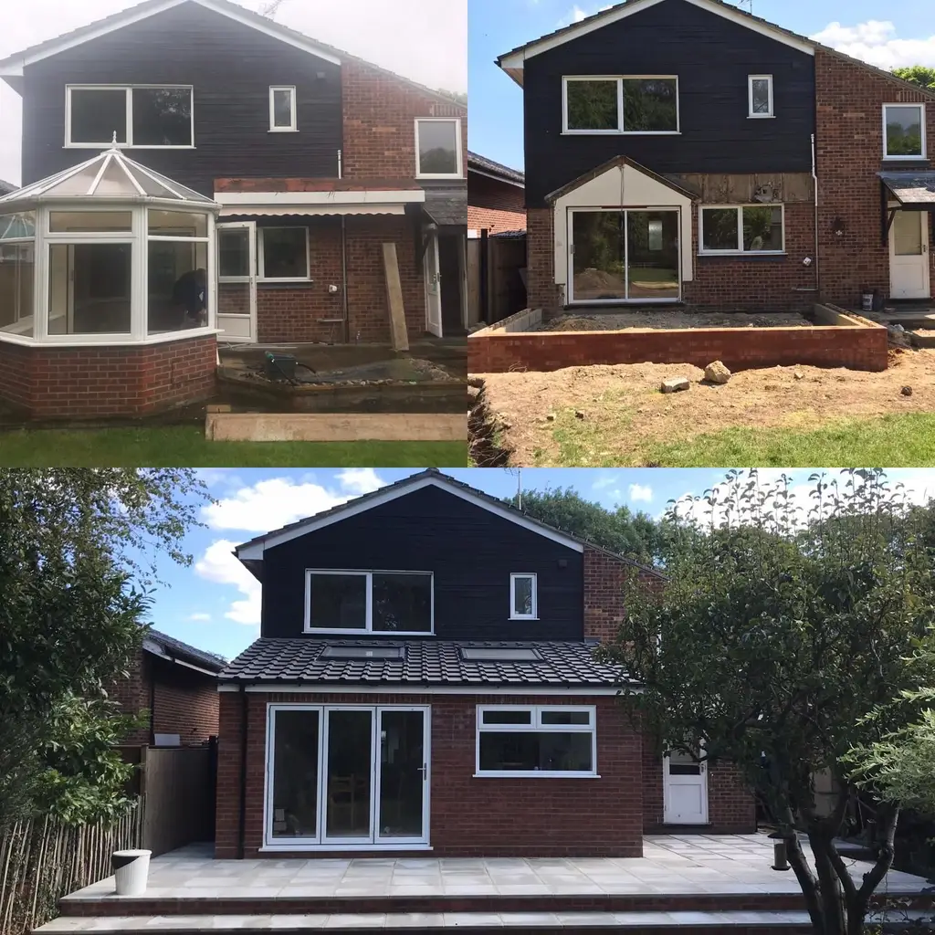 Rear extension before and after by Carl Dunn Building & Roofing, Cambridge