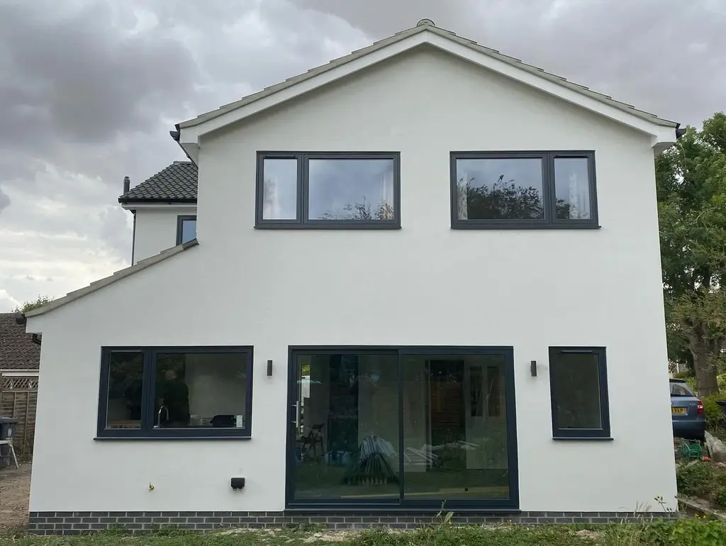 Rendered rear elevation with new extension by Carl Dunn Building & Roofing, Cambridge
